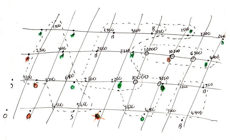 imposition of mature plantation on sappling plantation, with suggested removal and retention, dotted lines are exact mappings